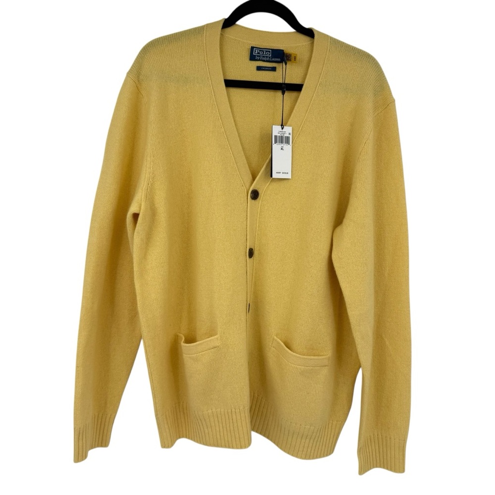 Polo Ralph Lauren Mens Size XL 100% Cashmere yellow Cardigan Sweater NWT $428